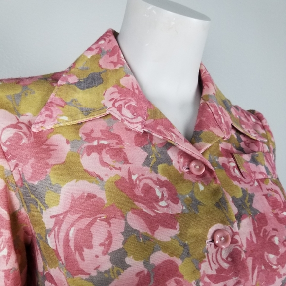 Vintage 70s Mid Century Mod Rose Floral Fit & Flare Handmade Midi Dress - Picture 4 of 12